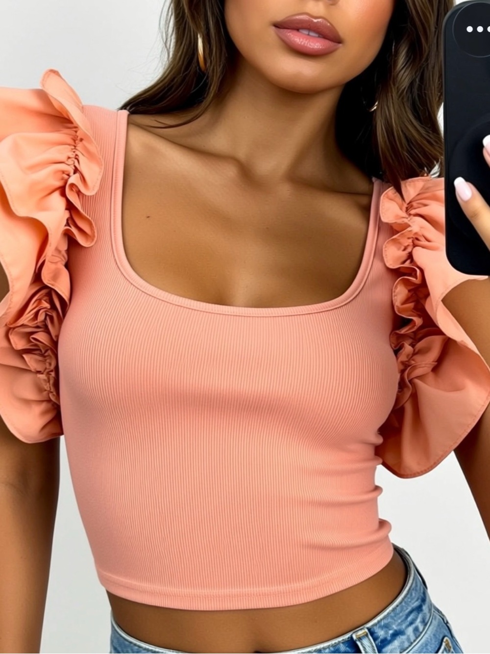 Source Unknown Peach Ruffle Sleeve Tank Top